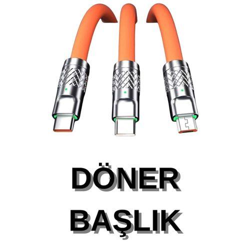 3 İn 1 Süper Hızlı Şarj Kablosu Android Ve İos Uyumlu Silikon Şarj Kablosu