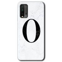 Poco M3 Kılıf Baskılı Kapak - Beyaz Mermer Desenli O Harfi + 5D Tam Kaplayan Cam