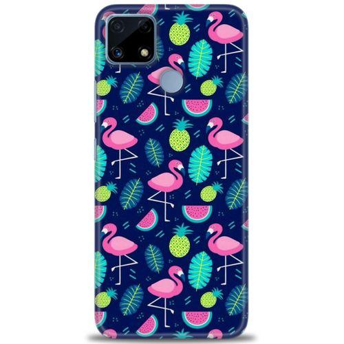 Realme C25s Kılıf HD Baskılı Kılıf - Flamingo Ananas + Tam Ekran Koruyucu