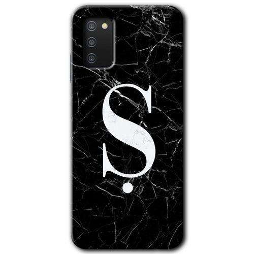 Samsung Galaxy A02s Kılıf Baskılı Kapak - Siyah Mermer Desenli O Harfi + 5D Tam Kaplayan Cam