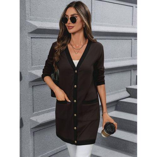 Kadın Uzun Kollu Cepli önden Düğmeli Uzun Modal Ceket Hırka
