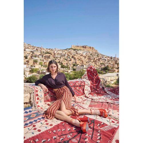 Etnik Desenli Saten Etek Takımı