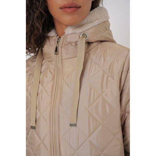 5197 Kapüşonlu Kapitone Mont - Bej