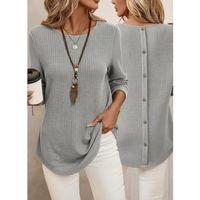 Kadın Uzun Kollu Yuvarlak Yaka Arkadan Düğmeli Waffle Bluz