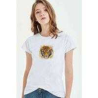 Turuncu Kaplan Yüz Çizimi Bengal Kaplanı Baskılı Beyaz Kadın Tshirt