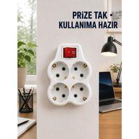 Anahtarlı 4’lü Priz Adaptörü Direkt Prize Takılan Kompakt Priz Çoklayıcı