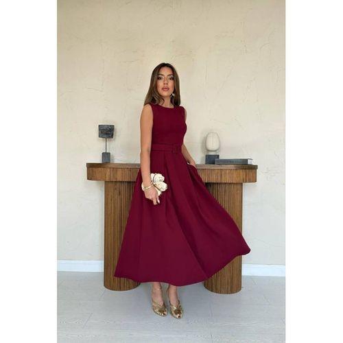 Bordo Halter Yaka Kloş Elbise