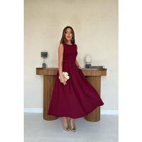 Bordo Halter Yaka Kloş Elbise