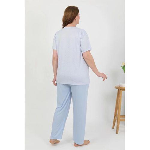 Kadın Büyük Beden Kısa Kol Penye Pijama Takımı Mavi