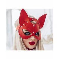 Fantezi Deri Seksi Kırmızı Kedi Maskesi