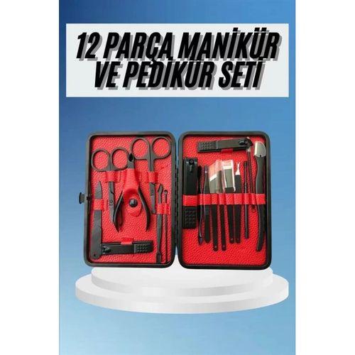 Deri Çantalı Siyah Paslanmaz Çelik 17 Parça Manikür Pedikür Seti