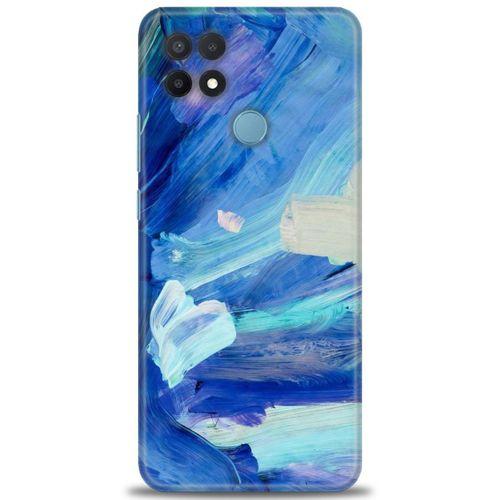 Oppo A15S Kılıf HD Baskılı Kılıf - Mavi Beyaz + Tam Ekran Koruyucu