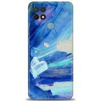 Oppo A15S Kılıf HD Baskılı Kılıf - Mavi Beyaz + Tam Ekran Koruyucu