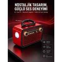 Nostaljik Görünümlü Ahşap Radyo Tf Sd Usb Girişli Led Fener Işıklı