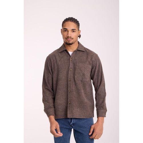 Frankel Kaşe Kumaş Tek Cepli Relaxed Fit Erkek Gömlek - Koyu Bej