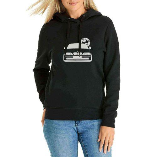 Araba Bmw Baskılı Siyah Kadın Kapşonlu Sweatshirt