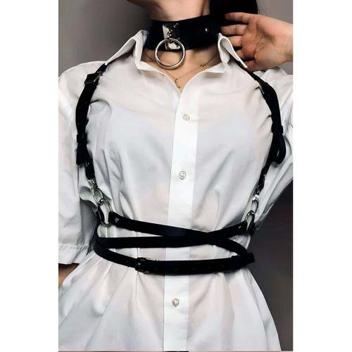 Belden Ayarlı Bağlamalı Deri Korse Kemer Ve Choker Tasma Takım