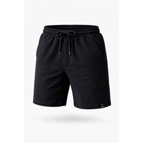 Erkek Otoban Dokuma Şort Beli Lastikli Bağcıklı, Cepli, Rahat Kesim Günlük Yazlık Şort - Siyah