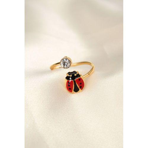 Uğur Böceği Tasarımlı Zirkon Taşlı Ayarlanabilir Yüzük