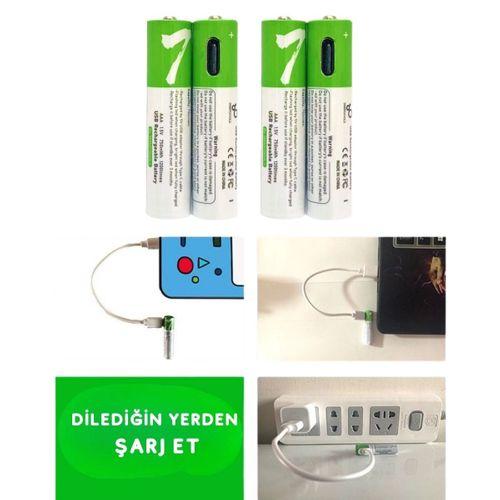 Usb Type-c Şarjlı 4 Adet Aaa 1.5v Lityum Kalem Pil 750mah Uzun Ömürlü