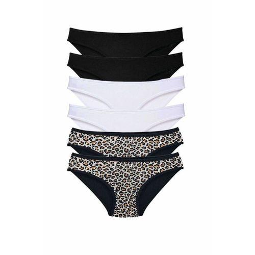 6 Adet Likralı Kadın Slip Külot Leopar Siyah Beyaz