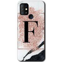 İnfinix Hot 10 Kılıf HD Desen Baskılı Arka Kapak - Pembe Mermer Desenli F Harfi