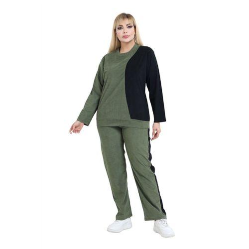 Melsay Buti Yeşil Siyah Fitilli Kadife Yarım Garni Kadın Eşofman Takımı