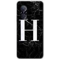 Huawei Nova 9 SE Kılıf HD Desen Baskılı Arka Kapak+Temperli Cam - Siyah Mermer Desenli H Harfi