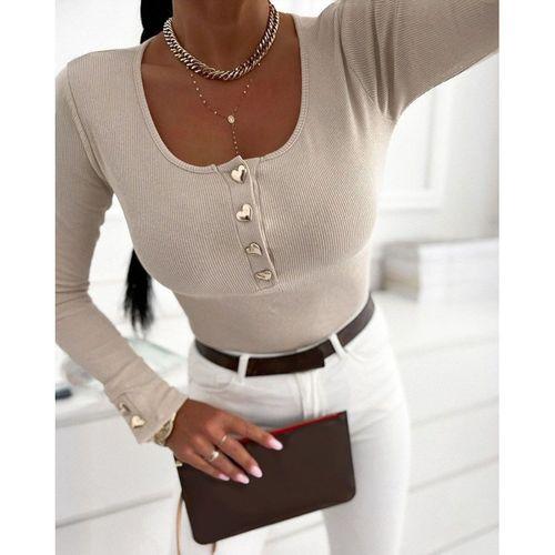 Kadın Uzun Kollu Yakadan Açık Ve Düğme Detaylı Kaşkorse Bluz