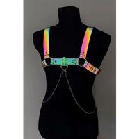Rainbow Reflektörlü (karanlıkta Parlayan) Zincir Detaylı Şık Erkek Göğüs Harness, Reflektörlü Clubwear - Brfm109
