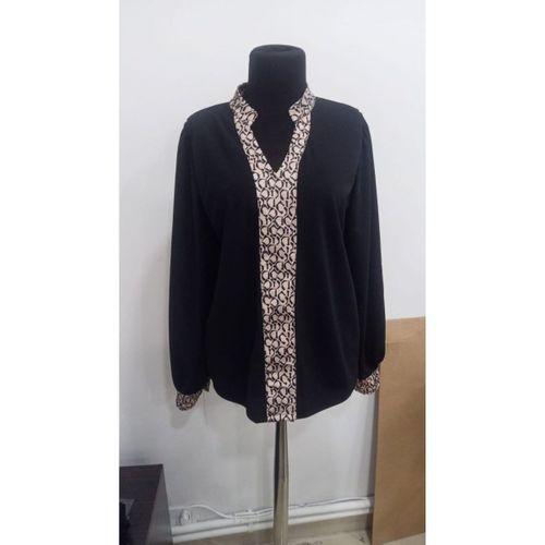 Kadın Uzun Kollu V Hakim Yakalı Desenli Ithal Krep Bluz