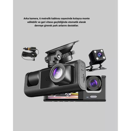 Full Hd Üç Kameralı Araç Kamerası 170° Geniş Açılı Ve Park Destekli