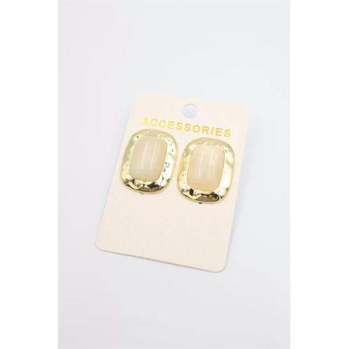 Taşlı Metal Küpe - Krem