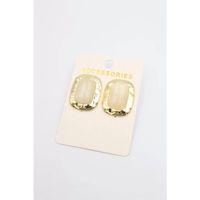 Taşlı Metal Küpe - Krem