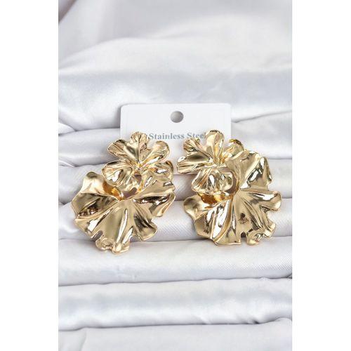 316L Çelik Gold Renk Lotus Model Kadın Küpe