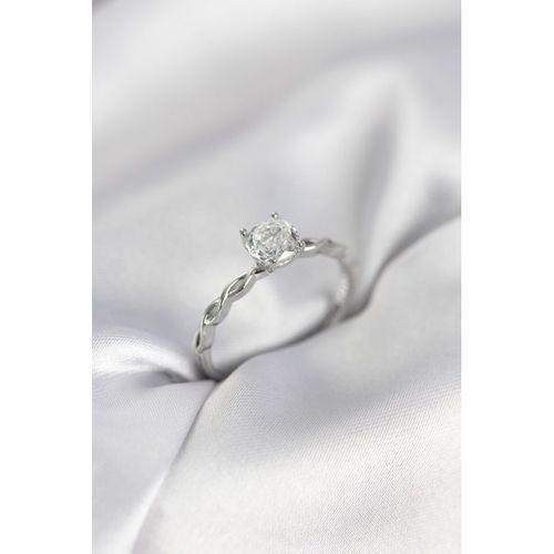 Gümüş Renk Sarmal Zincir Model Tek Taş Model Zirkon Taşlı Kadın Yüzük