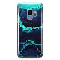 Samsung Galaxy S9 Kılıf Yeşil Lacivert Mermer Arka Kapak Koruma Desenli Full Koruyucu