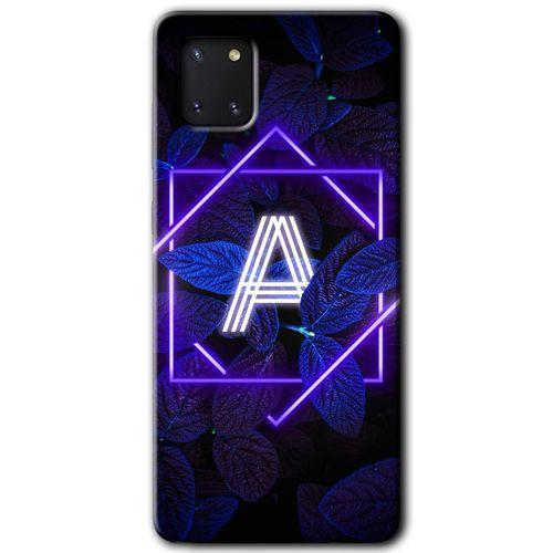 Potkal Hediye Fabrikası Samsung Galaxy A81 HD Baskılı Kılıf + 9D Tam Ekran Koruyucu - Dark Neon Yaprak A Harfi