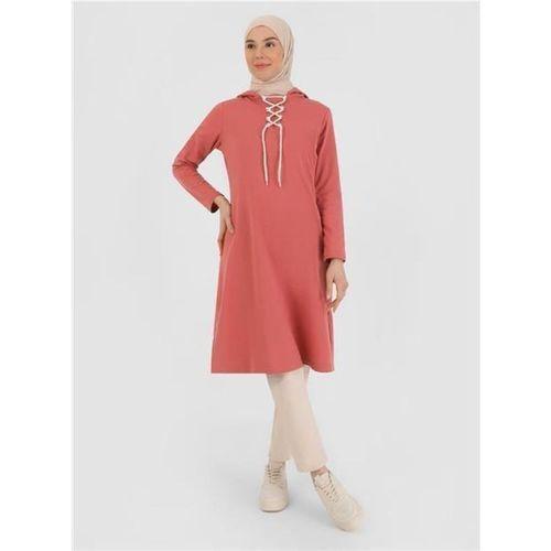 Eflin Yakadan Bağlamalı Kapşonlu Uzun Sweatshirt - 03030.101 - Gül Kurusu