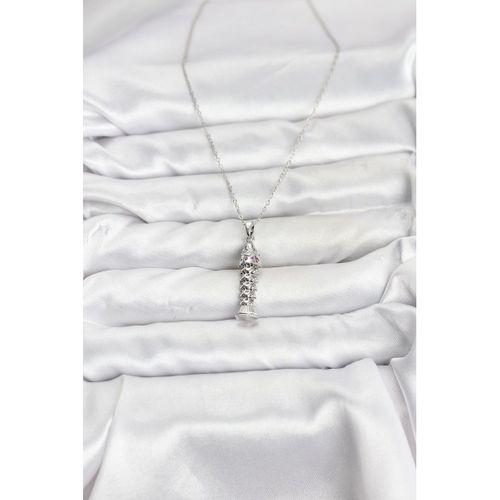 316L Çelik Zincir Gümüş Renk Balık Model Zirkon Taşlı Kadın Kolye