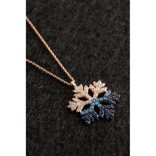 Altın Renk Rodyumlu Renkli Zirkon Taşlı Kar Tanesi Kolye Altın Renk Çelik Kolye - 325