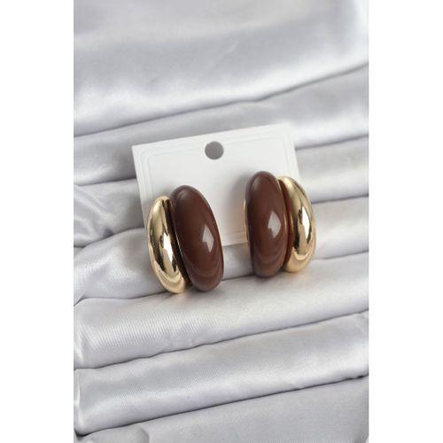 Damla Model Kahverengi Vintage Gold Renk Kadın Küpe - TJ-BKP11668