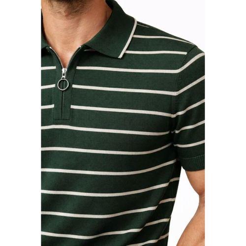 Erkek Triko Polo Yaka Fermuarlı Çizgili Tişört T-Shirt Yazlık Şık - Yeşil