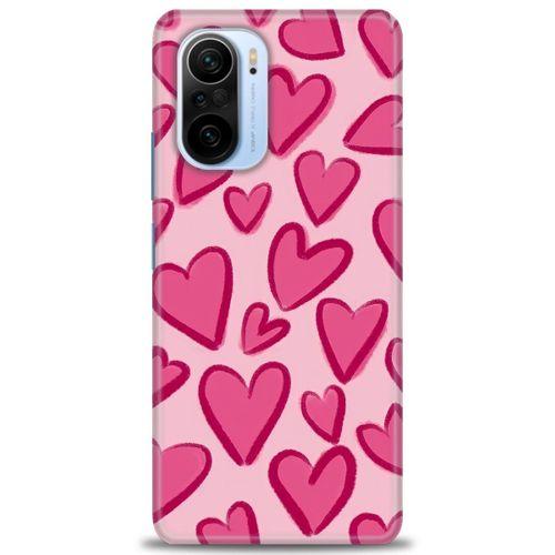 Xiaomi Redmi K40 Kılıf HD Baskılı Kılıf - Pembe Kalp + Tam Ekran Koruyucu