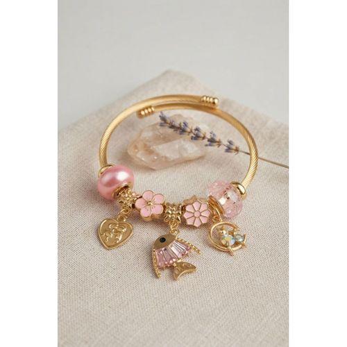 Balık Charmlı Pembe Renk Gold Bileklik