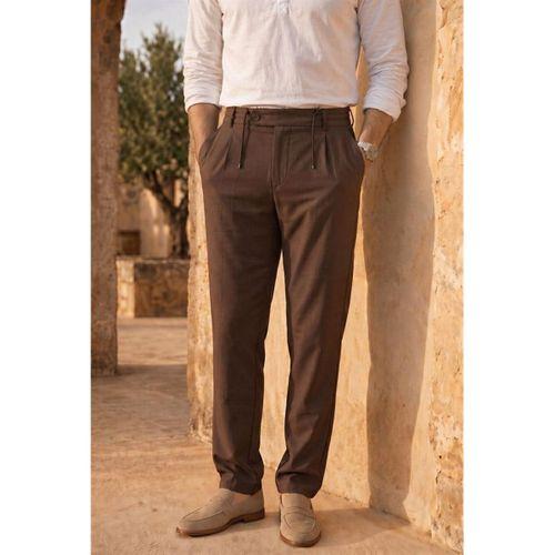 Forner Regular Fit Beli Lastikli Kemer Detaylı Erkek Kumaş Pantolon - Kahve