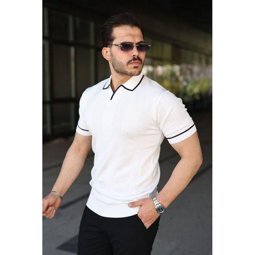 Erkek Dokulu Desen Yakalı Kısa Kollu Tişört