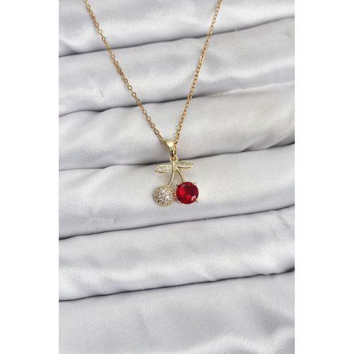 316L Çelik Zincir Gold Renk Kiraz Model Zirkon Taşlı Kadın Kolye