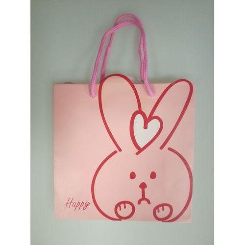 KARTON ÇANTA PEMBE TAVŞAN HAPPY 20CM X 20CM - 1 ADET