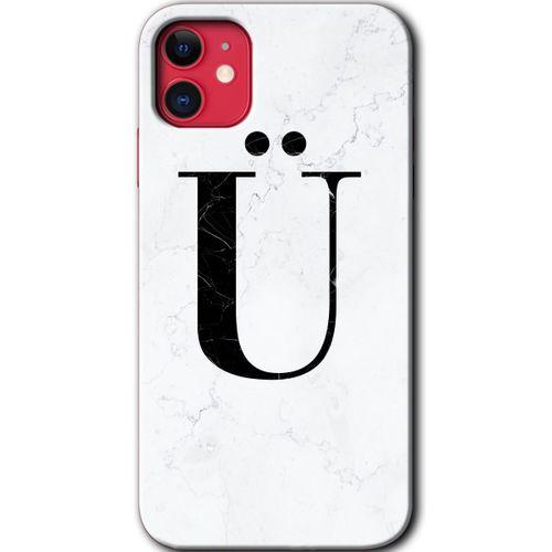 MRCİLETİSİM iPhone 11 Kılıf HD Desen Baskılı Arka Kapak + Mat Kobra Cam - Beyaz Mermer Desenli Ü Harfi